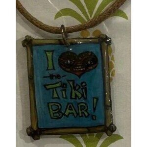 Necklace Tiki Bar Resin Handmade Hawaii Polynesian Heart 17" Waxed Cord New